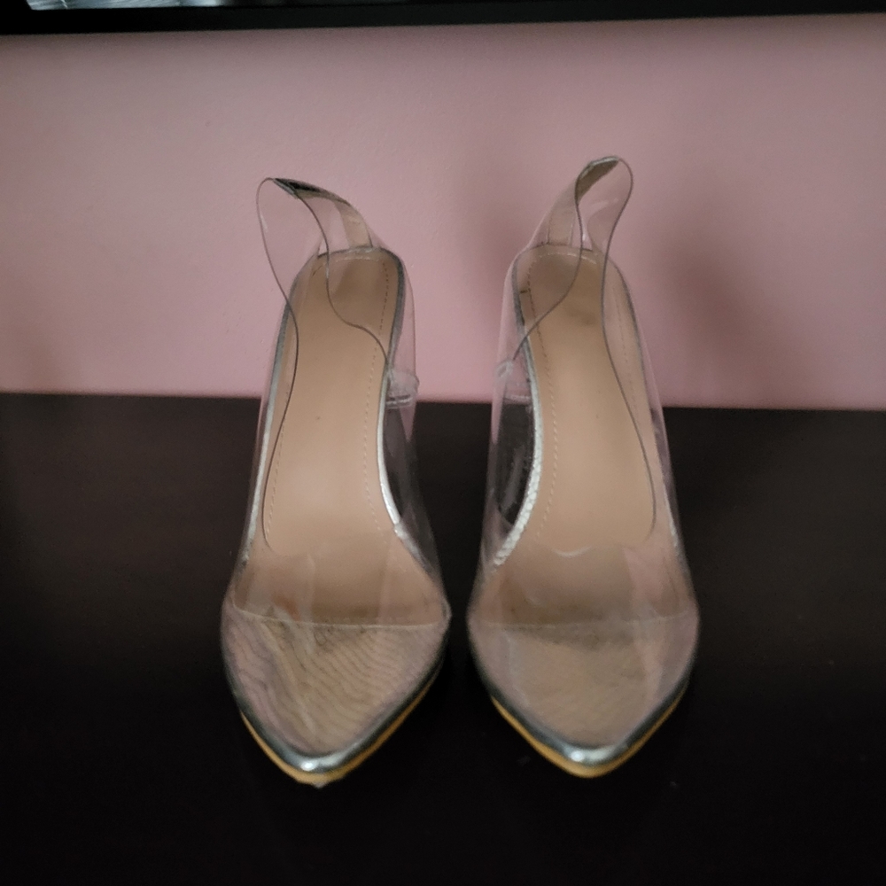 Clear and Silver Heels